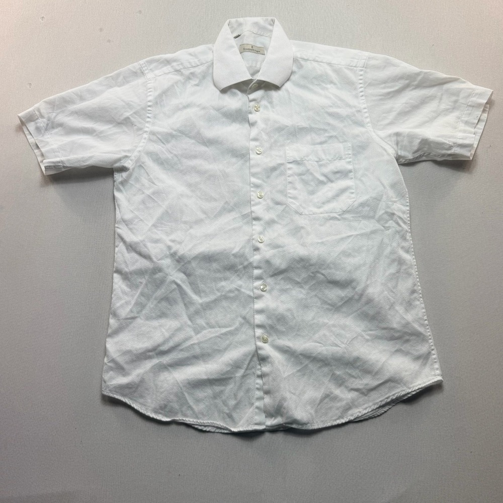 Ermenegildo Zegna Button Down Shirt Mens Large White Excellent Herringbone SS